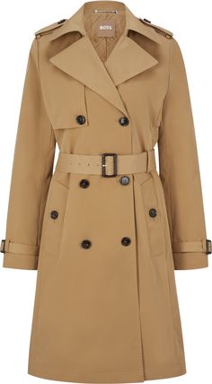 Medium Beige Woman Trench Coat, Trench Coat Beige, Boss Woman, Hugo Boss Women, Beige Coat, Double Breasted Trench Coat, Work Suits, Fit Back, Trench Jacket