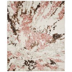 an abstract rug with red, brown and white colors on the floor in front of a white background