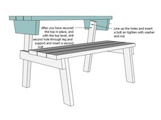 a wooden bench with instructions for how to build the seat and back rest on it