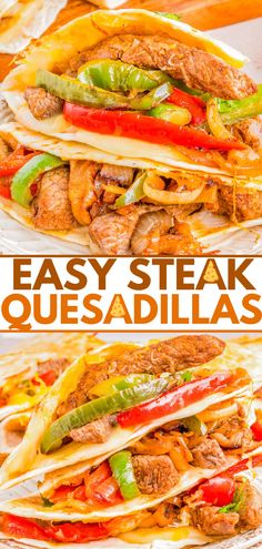 easy steak quesadillas with peppers and onions