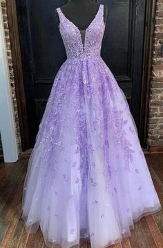 Lace Long Prom Dress, Purple Evening Dress, Prom Dress Long, Dress Lilac, Dresses Purple, Lace Formal Dress, Custom Size Dresses, A Line Prom Dresses