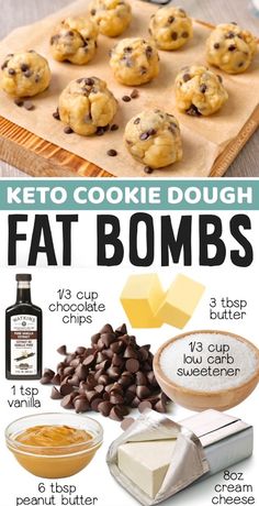 This simple keto fat bomb recipe is made with just cream cheese, peanut butter, butter, vanilla extract, sugar free chocolate chips and Swerve (or the low carb sweetener of your choice). And let me tell you, they are absolutely divine! Just one of these little low carb cookie dough fat bombs crushes your sweet cravings. If you're on a keto diet and looking for low carb sweet treats to make, these no bake cookie dough bites will soon be your favorite keto recipe. Make with peanut butter or almond butter! So satisfying for the summer when you want some cold and sweet to eat. You're going to love this low carb, easy recipe! Keto Candy, Postre Keto, Breakfast Low Carb, Low Carb Sweeteners, Low Carb Snack, Recetas Keto