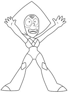 cartoon character with arms outstretched and eyes wide open, in black and white coloring pages