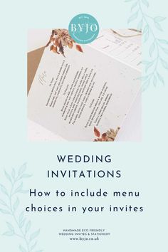 a wedding card with the words, how to include menu choices in your invitations