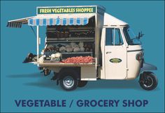 an image of a food truck with vegetables on the side and words vegetable / grocery shop