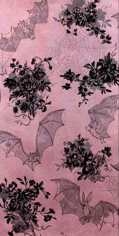 bats and flowers on a pink background