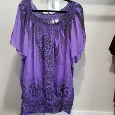 Nwt Black And Purple Sheer Top. Purple Flowy Beach Top, Flowy Purple Beach Top, Flowy Purple Tops, Purple Short Sleeve Blouse For Vacation, Purple Short Sleeve Beach Blouse, Purple Short Sleeve Blouse For Beach, Black And Purple, Tops Black, Sheer Top