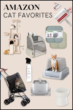 an advertisement for the amazon cat favorites product line, featuring cats and kitten toys