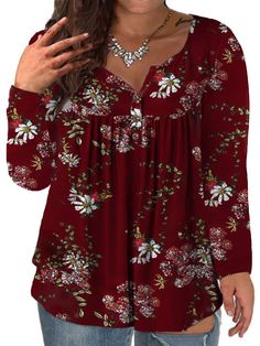 PRICES MAY VARY. Plus size tops for women with soft, stretchy, lightweight fabric, comfy and won't shrink, fade, or cling to your skin Plus size long sleeve shirts feature dressy henley v neck, cute button up decor, trendy ruffle flowy pleated design Casual loose women's plus size tunic tops, long enough to hide the belly in flowy way, nicely showing femininity Easily dressed up or down these plus size blouses with jeans, leggings, are ideal for work, date, party, home, vocation Focus on womens Plus Size Apple Shape Outfits, Plus Size Work Clothes, Clubwear Plus Size, Plus Size Christmas Tops, Womens Henley, Clothes For Women Over 50, Loose Tunic, Plus Size Fall, Shirts Long Sleeve