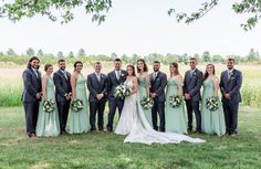 a bride and groom with their bridal party