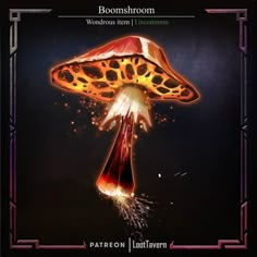 a mushroom with fire coming out of it's end and the words boomshoom written