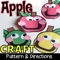 an apple craft is shown with paper cutouts to make it look like they are smiling