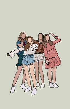 Wallpaper 3 Best Friend Wallpaper, Aesthetic Wallpaper For Besties, 4 Sisters Aesthetic, 4 Cartoon Friends, 4 Bffs Wallpaper, Best Friend Drawing Sketches, Pinturas Aesthetic, Bestie Shoot, Friends Forever Pictures