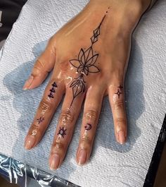 a person's hand with tattoos on it