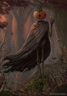 a painting of a skeleton dressed as a pumpkin