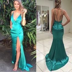 prom dress#sexy prom dress#mermaid prom dress#prom dress long#high slit prom dress#cheap prom dress Mint Green Prom Dress, Formal Prom Dresses Long, Prom Dresses Elegant, Backless Evening Dress, V Neck Prom Dresses, Green Dresses, Prom Dresses For Teens, Backless Prom Dresses, Green Prom Dress