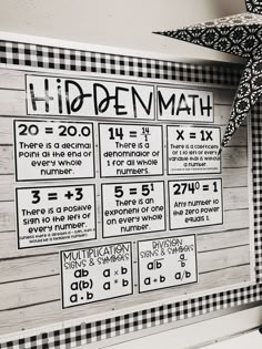 a black and white sign with numbers on it that says hiden - math