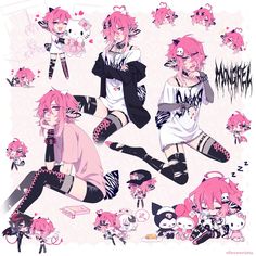 some anime characters with pink hair sitting on the ground