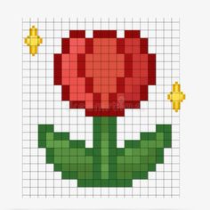 a red flower on a white background is drawn by squares in the style of pixelism