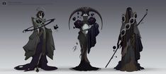 the concept art for an upcoming video game is shown in three different poses and looks