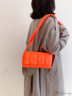 BirdinBag - Quilted Square Bag with Grommet Eyelet Flap - Neon Orange Bag Bag, Neon Orange, Square Quilt, Square Bag, Burnt Orange, Neon, Size Medium, Orange, Square