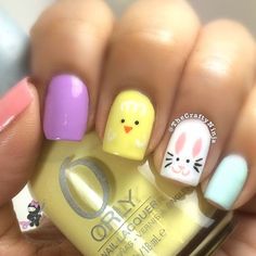 easter bunny chick nails - the crafty ninja Natural Nail Art, Holiday Nail Designs, Nails For Kids