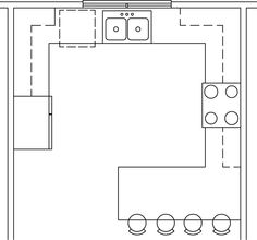 the floor plan for a kitchen with an oven and countertop area, as well as two