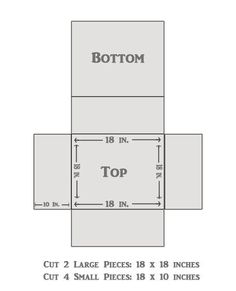 the top and bottom section of a box with measurements for each piece, including two sides