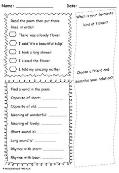 the poem worksheet for children to learn how to read them and write their own words