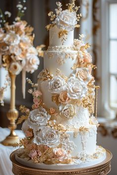 Sumptuous Ivory Elegance: Birthday Cake Aesthetic for a Grand Celebration Fairytale Wedding Cake Ideas, Wedding Cakes White And Gold, Dramatic Wedding Cake, Grand Wedding Cake, Wedding Cake Designs Elegant Gold, Ivory Birthday Cake, Gold Cake Aesthetic, Old Money Wedding Cake, Cake Wedding Elegant