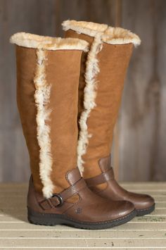 Women's Born Helga Leather Boots with Shearling Lining by Overland Sheepskin Co. (style 57087) Suede Tall Boots, Leather Boots For Women, Outfits For Women Over 50, Born Boots, Tall Winter Boots, High End Shoes, Sheepskin Slippers, Sheepskin Boots, Cute Boots