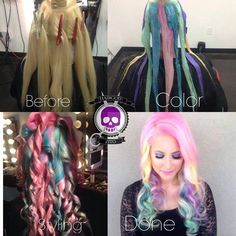 Pastel Rainbow Hair, Rainbow Hair Color, Multi Colored Hair, Dye Hair, Ombr�é Hair, Hair Color Techniques, Haircut And Color, Colorful Hair, Pastel Hair