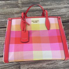 Like New, Used With Care. Great Condition, No Scuffs Scratches Or Wrinkles. Dust Bag Included 11” Tall X 13” Long X 6.5” Wide Spring Bright, Plaid Tote, Bags Kate Spade, Kate Spade Bags, Kate Spade Bag, Wrinkles, Kate Spade, Dust Bag, Bag Lady