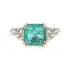 Three Stone Asscher Cut Paraiba Sterling Silver Ring – ReadYourHeart Lab Created Emerald, Asscher Cut, Stone Setting, Halo Rings, Beautiful Ring, Custom Metal, Pear Cut, Three Stone, Stone Settings