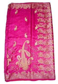 About this item Look At The Intricacy Of The Work On This Heavy Saree Which Is Fully Handmadei Embroidery . Overall Design Is So Amazing That Its Difficult To Take Your Eyes Off From This Beautiful Master Piece. Base Fabric Is Pink Color Pure Silk Over Which Antique Floral Embroidery And Dabka Work Along With Sequins Work In Combination Of Silver, Golden, Green And Red Color Is Done. The Sparkling White AD Stones Are Giving A Mesmerizing Effect To The Saree. Golden And White Glass Beads Work Is Embroidered Saree Shawl For Celebrations, Embroidered Tussar Silk Shawl For Wedding, Traditional Drape Silk Thread Saree For Celebration, Embroidered Tussar Silk Wedding Shawl, Pink Tussar Silk Embroidered Fabric For Wedding, Pink Cutdana Shawl For Wedding, Wedding Gold Shawl With Motifs, Pink Silk Thread Embroidered Fabric For Diwali, Gold Wedding Shawl With Motifs