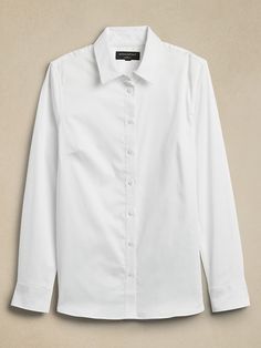 Tailored Easy-Care Shirt | Banana Republic Factory White Oxford Shirt Women, Cruise Capsule Wardrobe, New England Cruise, Oxford Shirt Women, White Button Shirt, White Oxford Shirt, Embroidered Monogram, Long White Dress, Banana Republic Factory