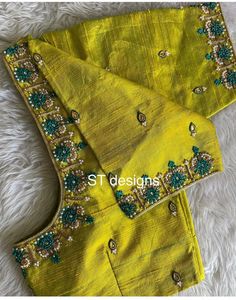 Green And Yellow Blouse Designs, Green And Pink Blouse Designs, Ariwork Blouse Designs, Short Hands Maggam Work, Simple Maggam Work Blouses Latest, Maggam Work Blouse Designs Latest For Pattu Sarees, Magam Work Designs, Pink Blouse Designs