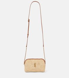 Gaby leather-trimmed raffia shoulder bag in neutrals - Saint Laurent | Mytheresa Chic Natural Shoulder Bag With Chain Strap, Luxury Straw Shoulder Bag With Detachable Strap, Luxury Straw Crossbody Bag For Vacation, Gucci Purse, Large Leather Tote Bag, Bridal Bag, Red Accessories, Rings Jewelry Fashion, Raffia Bag