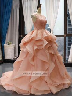 Blush Pink Beaded Quinceanera Dresses Tiered Prom Dress FD1096 – Viniodress Ruffle Ball Gown, Beaded Ball Gown, Tiered Prom Dress, White Ball Gowns, Peach Lace, Beaded Ball, Bridal Ball Gown, Ball Gown Skirt, Wedding Dresses Beaded