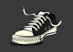 a black and white sneaker with laces on the top is featured in this illustration