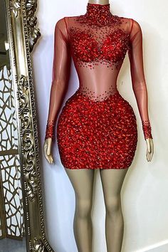 Icon Red Diamante Dress (Ready To Ship) Diamante Dress, Long Sleeve Homecoming Dress, Revealing Dresses, Tulle Neckline, Bodycon Outfits, Mini Homecoming Dresses, Plus Size Bodycon, Flowy Maxi Dress, Jumpsuits And Romper