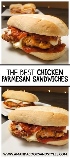 the best chicken parmesan sandwiches are on white plates