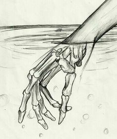 a drawing of a hand reaching into the water