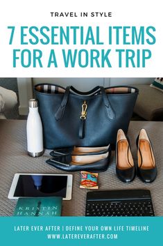 an image of a woman's purse, laptop and other items on the table