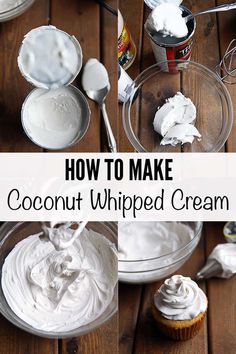 how to make coconut whipped cream for cupcakes and desserts on the table