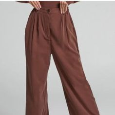 Brand New We Wore What Brand Brown Tailored Trouser Pant Lightweight Size 2 Casual Business Wide-leg Pantsuit, Chic Cotton Pantsuit For Work, Casual Wide-leg Fall Pantsuit, Casual Fall Wide-leg Pantsuit, Casual Pantsuit With Wide-leg Pants And Pockets, Fall Pantsuit With Pockets And High Waist, Fall High-waist Pantsuit With Pockets, Fall Casual High-waisted Pantsuit, Casual Fall Pantsuit