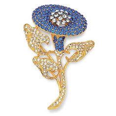 "AUTHENTIC COPY OF THE ORIGINAL -  This is a replica by Camrose & Kross of a stunning brooch owned by former First Lady Jacqueline Kennedy.  The design is a single morning glory flower done in 18k gold-plated metal with simulated blue sapphires and clear diamonds.  It measures 3 inches tall x 2 inches wide.  This signed brooch is perfect for work, church or a special occasion.  It would also make a spectacular gift for someone.  It comes in a velour covered box along with a certificate of authen Gemstones Chart, Blue Morning Glory, Fancy Soap, First Ladies, September Birthday, Crystal Brooch, Birthday Gift For Her, Morning Glory, Blue Flower