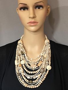 Multi-Strand Shell and Brass Statement Necklace – Sharon Cipriano Jewelry Burgundy Earrings, Expensive Stones, Expensive Diamond, Inspirational Jewelry, Carved Bone, Diamond Jewelry Necklace, Diamond Necklaces, Pearl Jewelry Necklace, Wedding Accessories Jewelry