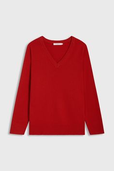 Our take on the classic and timeless V Neck Sweater. This slouchy oversized drop-sleeve V-neck is destined for everything to chic cozy mornings and afternoons. In 100% merino wool its an essential piece for the colder months ahead. Red V Neck Sweater, Fall Winter Fashion Trends, Drop Sleeve, Contemporary Wardrobe, V Line, Cozy Mornings, Red Sweater, Fashion Styles, Red Sweaters