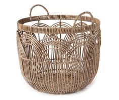 a wicker basket is shown on a white background